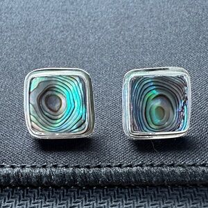 Square Abalone Shell Earrings on silver with gold plated post. Pre Owned